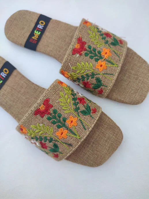 MM36-HAND EMBOIDERED SLIDES (BROWN)