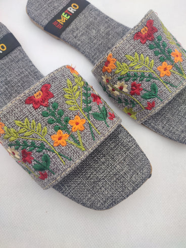 MM36-HAND EMBOIDERED SLIDES (grey)