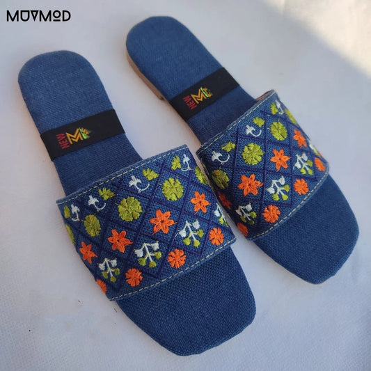 MM39-HAND EMBOIDERED SLIDES(BLUE)