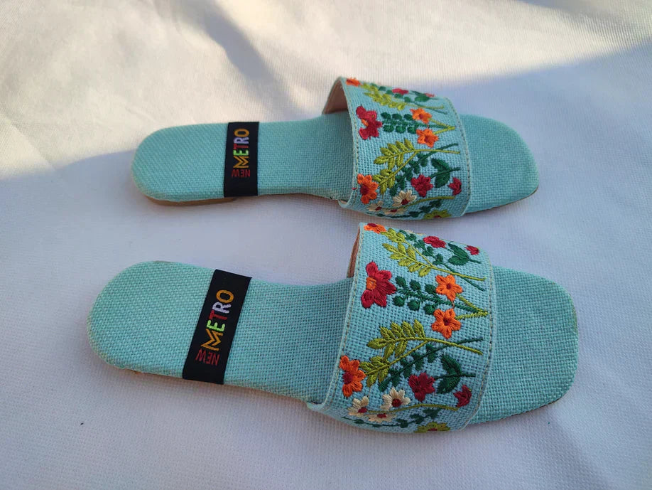 MM37-HAND EMBOIDERED SLIDES (SKY BLUE)