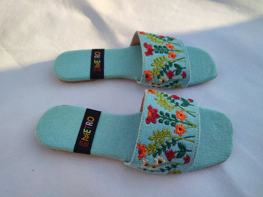 MM37-HAND EMBOIDERED SLIDES (SKY BLUE)