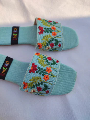 MM37-HAND EMBOIDERED SLIDES (SKY BLUE)