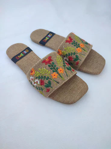 MM36-HAND EMBOIDERED SLIDES (BROWN)