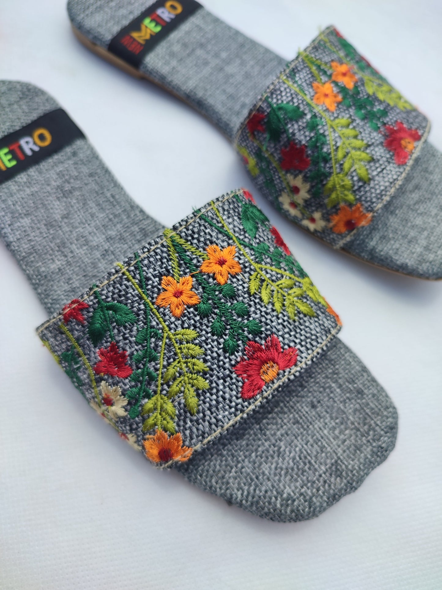 MM36-HAND EMBOIDERED SLIDES (GREY)